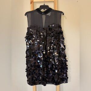 Sleeveless Black Sequin Party dress with Mesh Yoke
